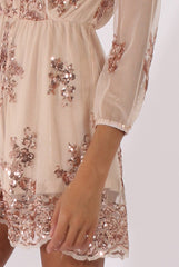Apricot Mesh Layer Sequin Playsuit - Rowan-Playsuits