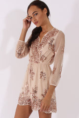 Apricot Mesh Layer Sequin Playsuit - Rowan-Playsuits