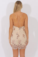 Apricot Mesh Layer Sequin Strappy Slip Dress - Bliss-Dresses