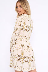 Apricot Rope Print Shirt Dress with Red and Green Trim - Allena-Dresses