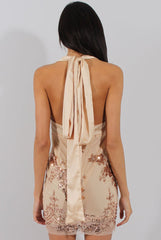 Apricot Sequin Plunge Neck Halter Tie Dress - Twinkle-Dresses