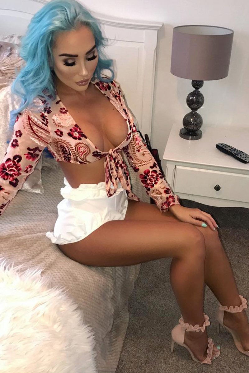 Apricot Sheer and Velvet Floral Print Tie Crop Top - Heidey-Crop Tops