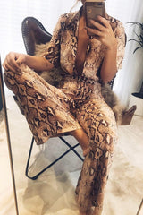 Apricot Snake Print Shirt And Flared Trousers Co-ord - Fryda-Co-ords