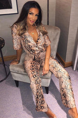 Apricot Snake Print Shirt And Flared Trousers Co-ord - Fryda-Co-ords