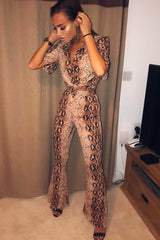 Apricot Snake Print Shirt And Flared Trousers Co-ord - Fryda-Co-ords