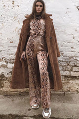 Apricot Snake Print Shirt And Flared Trousers Co-ord - Fryda-Co-ords