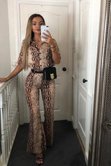 Apricot Snake Print Shirt And Flared Trousers Co-ord - Fryda-Co-ords