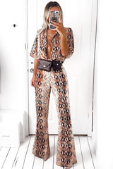 Apricot Snake Print Shirt And Flared Trousers Co-ord - Fryda-Co-ords