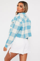 Aqua Brushed Checked Cropped Shacket - Carina-Shacket