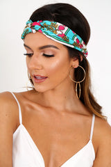 Aqua Printed Knot Front Scarf Headband - River-Hair