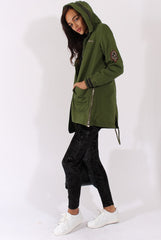 Army Green Badge Detail Parka Jacket - Phoenix-Jackets