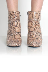 Ashlie Beige Snakeskin Ankle Boots-Boots