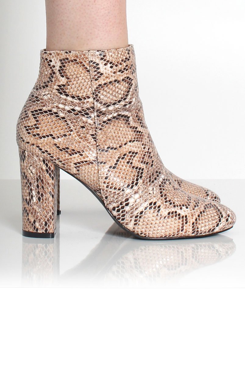 Ashlie Beige Snakeskin Ankle Boots-Boots
