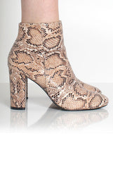 Ashlie Beige Snakeskin Ankle Boots-Boots