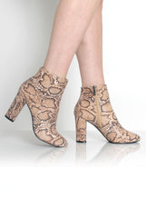Ashlie Beige Snakeskin Ankle Boots-Boots