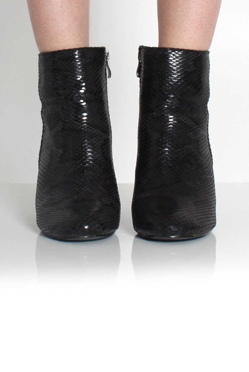 Ashlie Black Snakeskin Ankle Boots-Boots