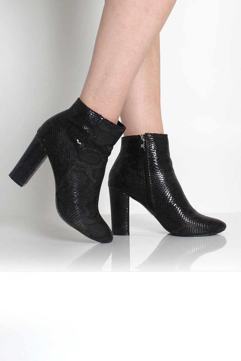Ashlie Black Snakeskin Ankle Boots-Boots