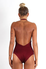 Athene Burgundy Halter Neck Bodysuit-Bodysuits
