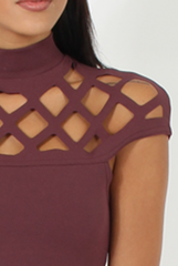 Aubergine Cage High Neck Bodycon Dress- Kade-Dresses