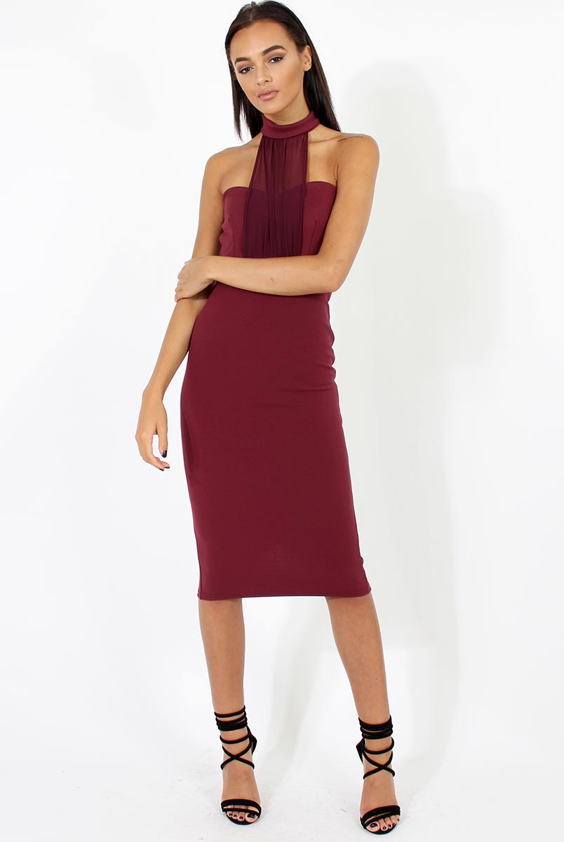Aubergine Choker Bandeau Mesh Dress - Alva-Dresses
