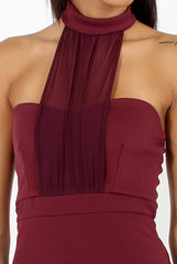 Aubergine Choker Bandeau Mesh Dress - Alva-Dresses