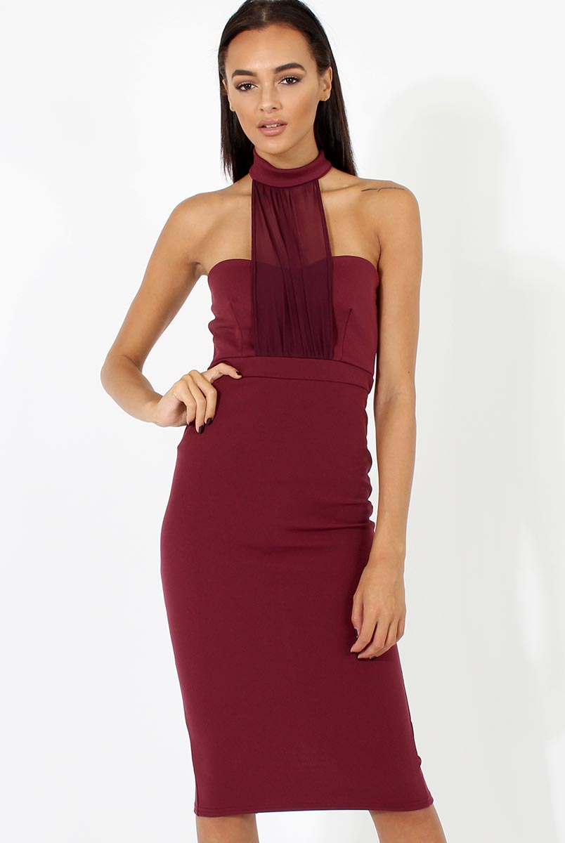 Aubergine Choker Bandeau Mesh Dress - Alva-Dresses