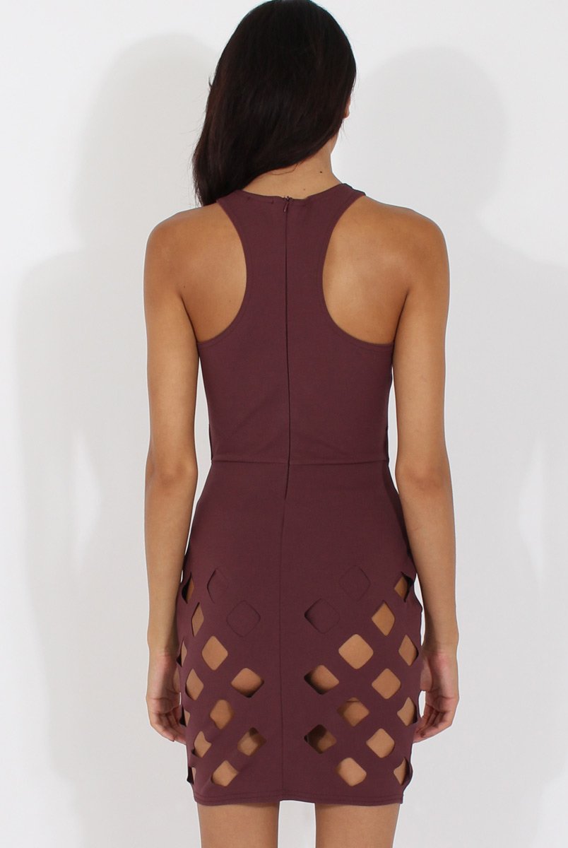 Aubergine Cut Out Cage Dress - Petal-Dresses