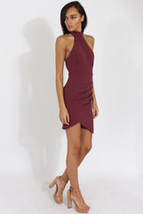 Aubergine High Neck Side Ruched Backless Dress - Tulip-Dresses