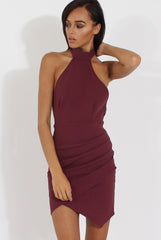 Aubergine High Neck Side Ruched Backless Dress - Tulip-Dresses