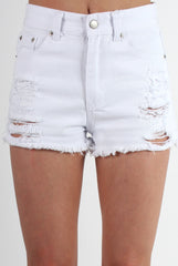 Aubree White Ripped Denim Shorts-Shorts