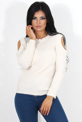 Auden Beige Cold Shoulder Top-Tops