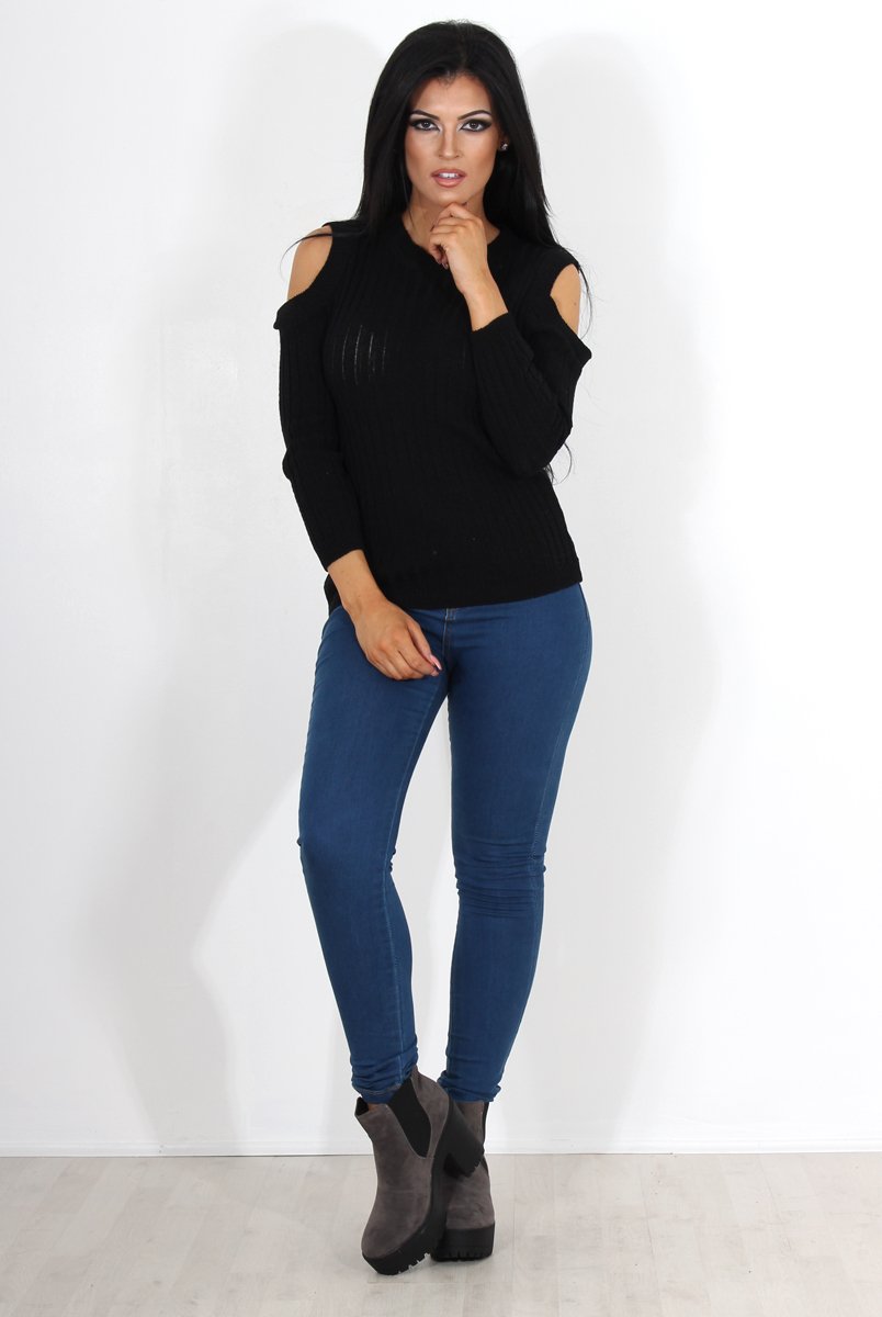 Auden Black Cold Shoulder Top-Tops