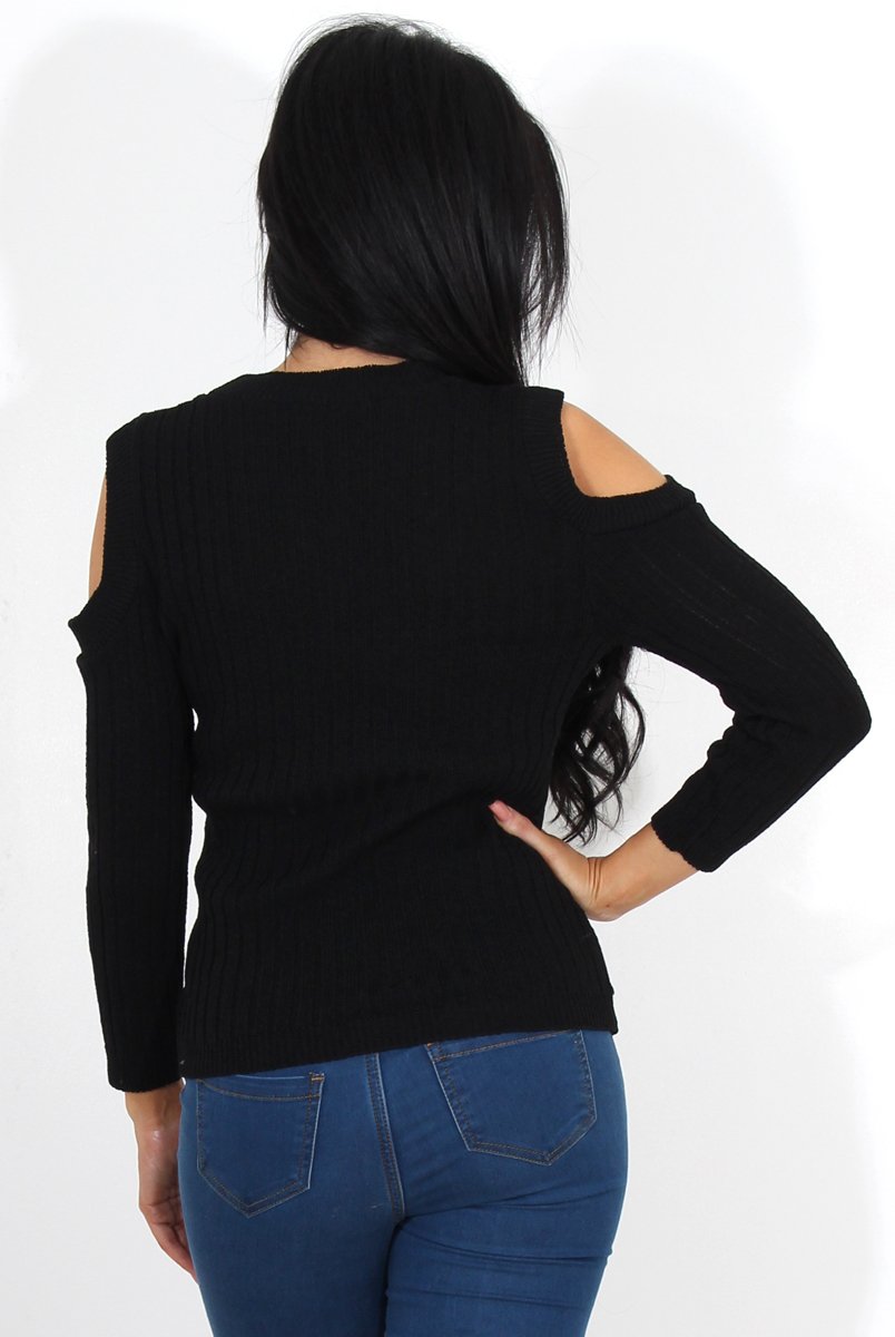 Auden Black Cold Shoulder Top-Tops