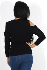 Auden Black Cold Shoulder Top-Tops