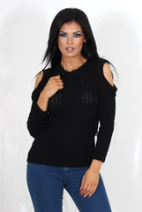 Auden Black Cold Shoulder Top-Tops