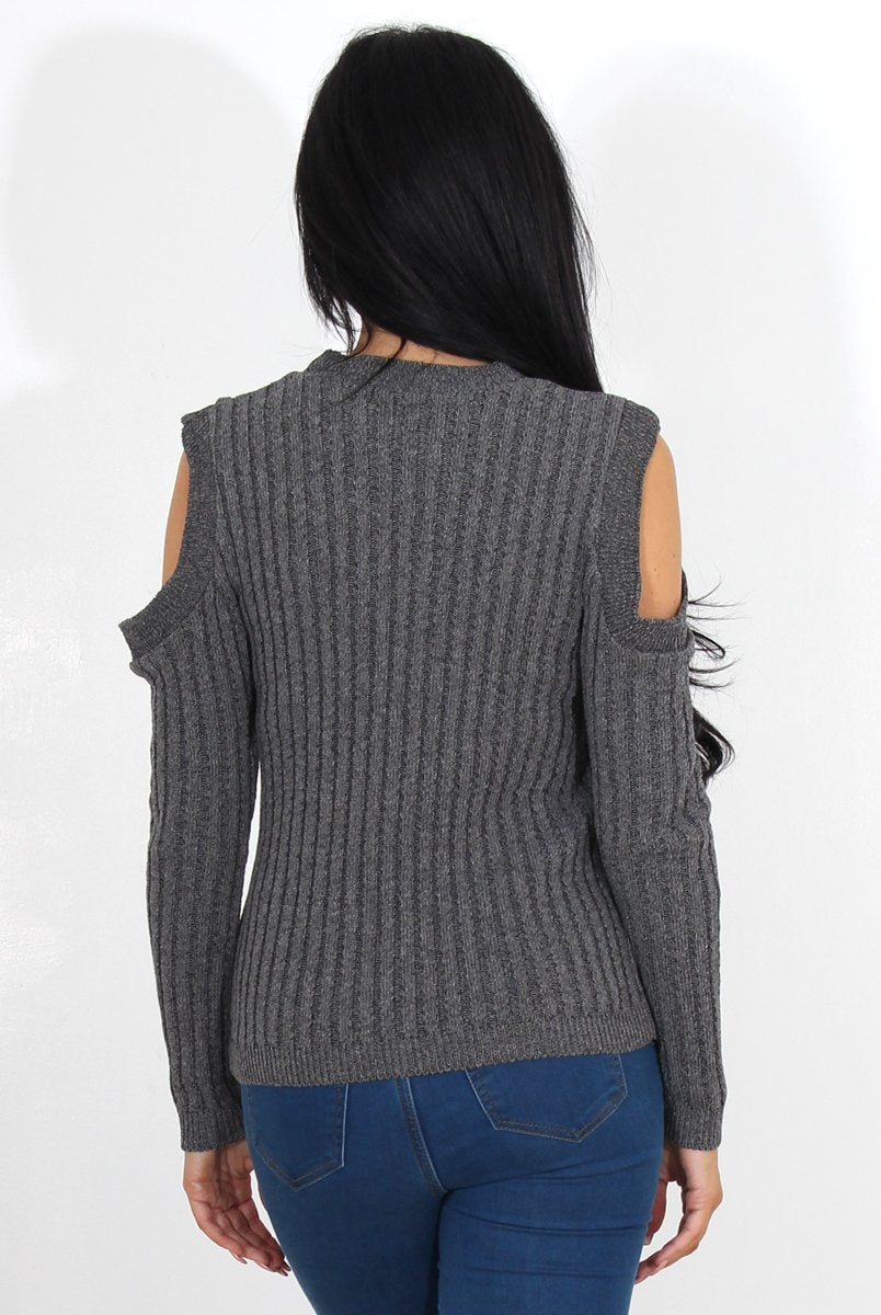 Auden Grey Cold Shoulder Top-Tops