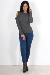 Auden Grey Cold Shoulder Top-Tops