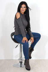 Auden Grey Cold Shoulder Top-Tops