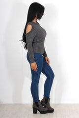 Auden Grey Cold Shoulder Top-Tops
