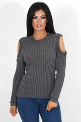 Auden Grey Cold Shoulder Top-Tops