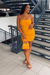 Orange Side Ruched Jersey Mini Dress - Benita