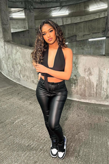 Black PU Coated Skinny Jeans - Rachell