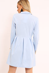 Baby Blue Button Detail Blazer Dress - Kayleigh-Dresses