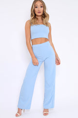 Baby Blue Crop Top and Trousers Co-ord Set - Kimmy-Co-ords