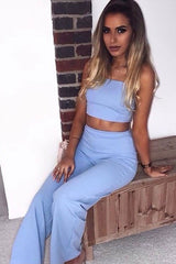 Baby Blue Crop Top and Trousers Co-ord Set - Kimmy-Co-ords