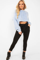 Baby Blue Fluffy Long Sleeve Crop Jumper - Noura-Crop Jumper