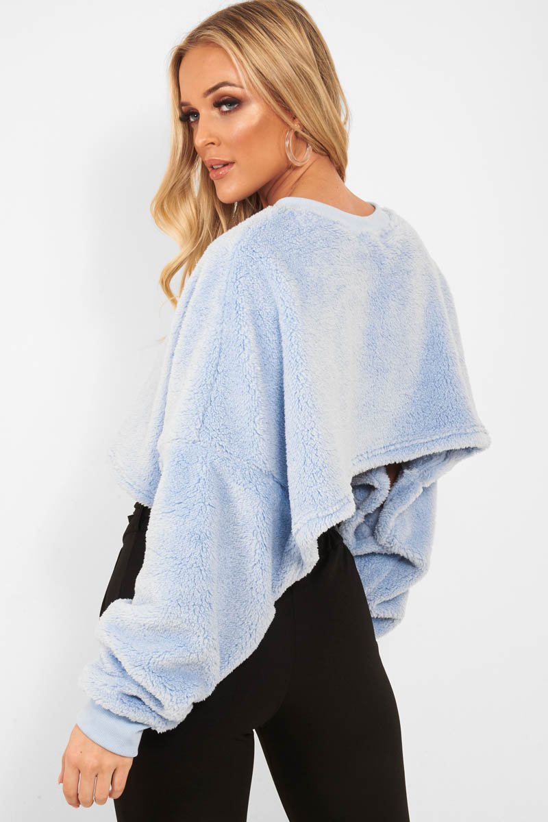 Baby Blue Fluffy Long Sleeve Crop Jumper - Noura-Crop Jumper