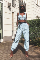 Baby Blue Utility Buckle Bralet And Trouser Set - Aaira-Bralets