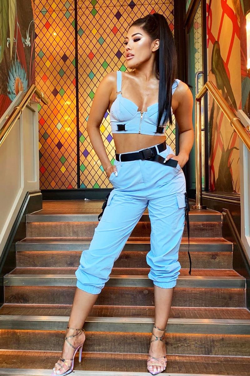 Baby Blue Utility Buckle Bralet And Trouser Set - Aaira-Bralets