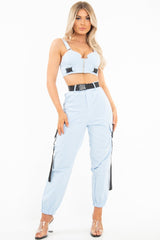Baby Blue Utility Buckle Bralet And Trouser Set - Aaira-Bralets